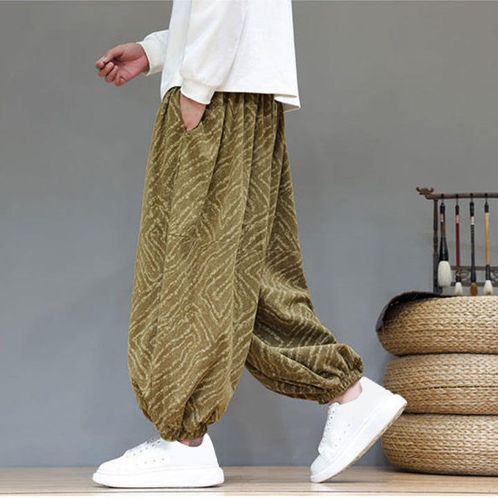 Pantalon harem pour homme en velours côtelé de coton et lin, motif Buddha Stones, cordon de serrage, poches - image 37