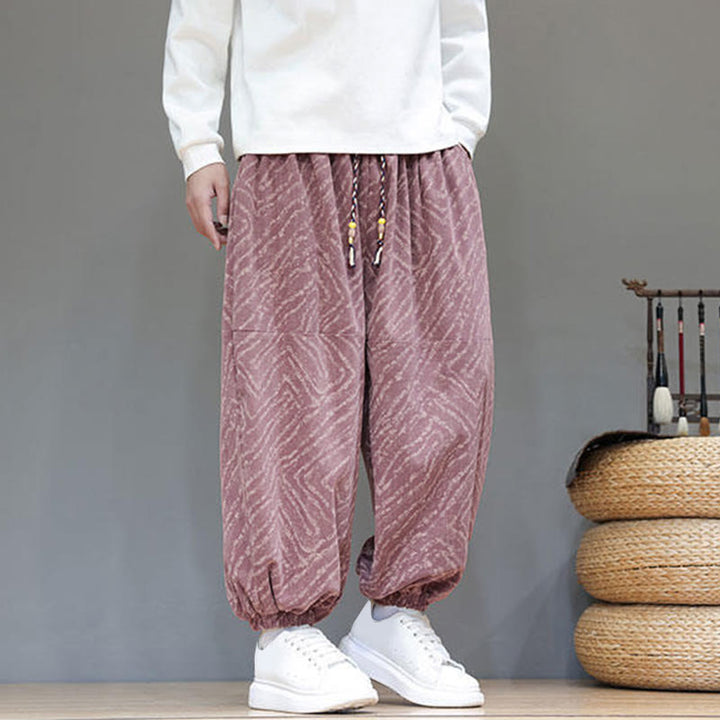 Pantalon harem pour homme en velours côtelé de coton et lin, motif Buddha Stones, cordon de serrage, poches - image 22