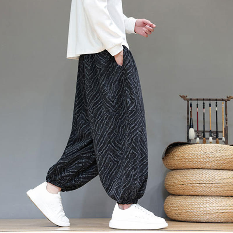 Pantalon harem pour homme en velours côtelé de coton et lin, motif Buddha Stones, cordon de serrage, poches - image 15