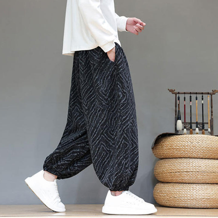 Pantalon harem pour homme en velours côtelé de coton et lin, motif Buddha Stones, cordon de serrage, poches - image 15