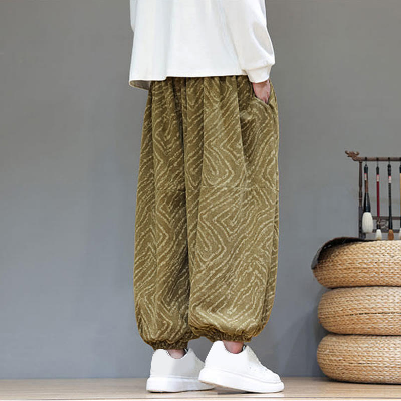 Pantalon harem pour homme en velours côtelé de coton et lin, motif Buddha Stones, cordon de serrage, poches - image 34