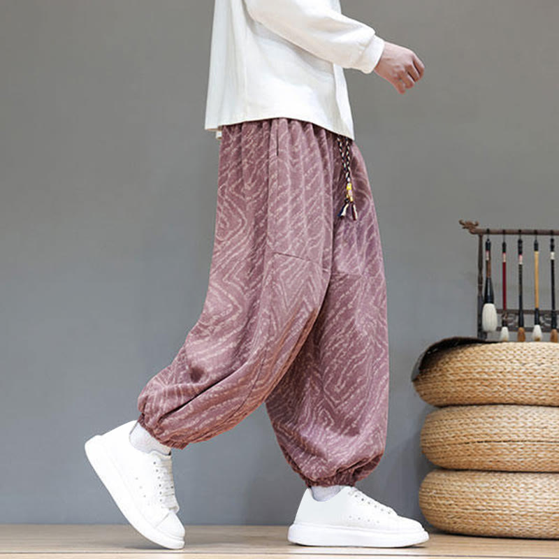 Pantalon harem pour homme en velours côtelé de coton et lin, motif Buddha Stones, cordon de serrage, poches - image 29