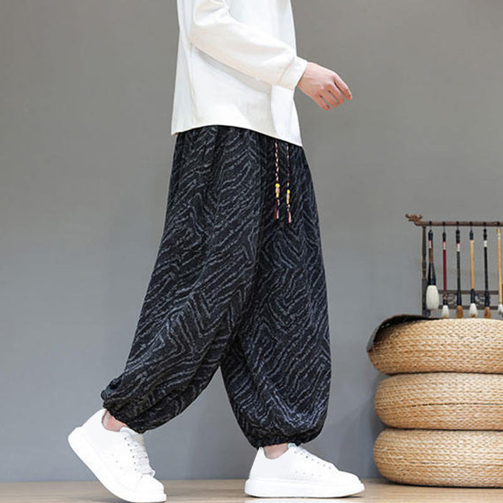 Pantalon harem pour homme en velours côtelé de coton et lin, motif Buddha Stones, cordon de serrage, poches - image 13