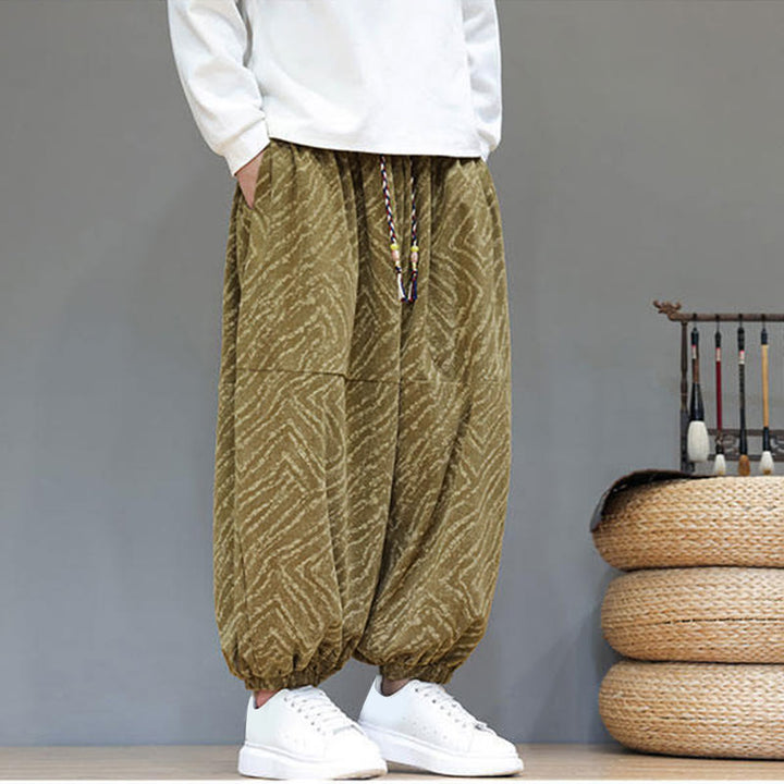 Pantalon harem pour homme en velours côtelé de coton et lin, motif Buddha Stones, cordon de serrage, poches - image 32