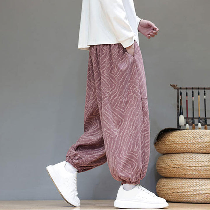 Pantalon harem pour homme en velours côtelé de coton et lin, motif Buddha Stones, cordon de serrage, poches - image 30