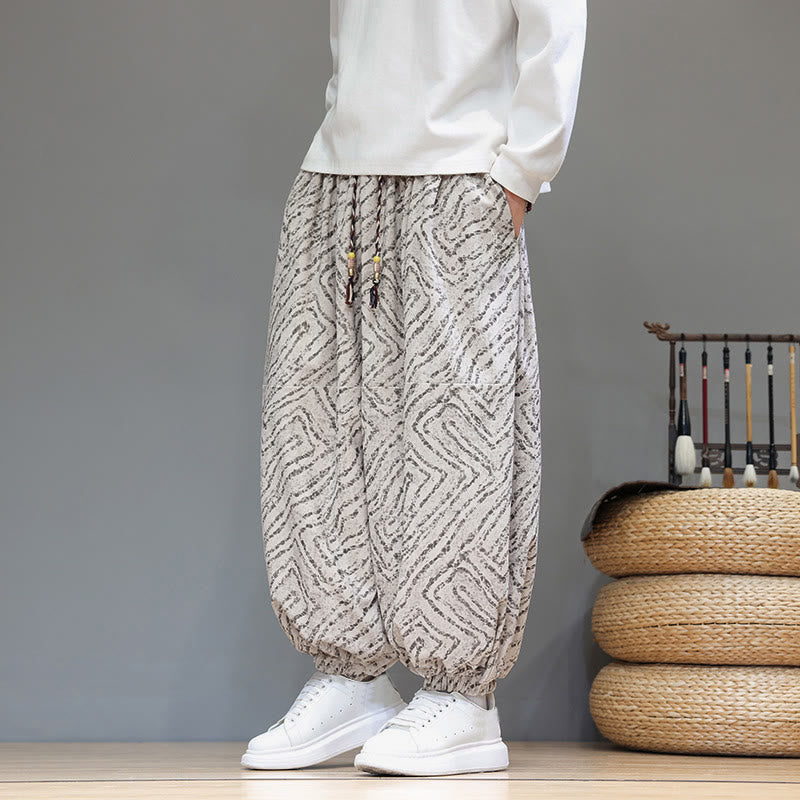 Pantalon harem pour homme en velours côtelé de coton et lin, motif Buddha Stones, cordon de serrage, poches - image 3