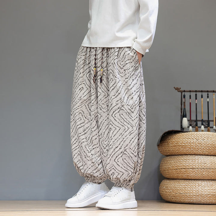 Pantalon harem pour homme en velours côtelé de coton et lin, motif Buddha Stones, cordon de serrage, poches - image 3