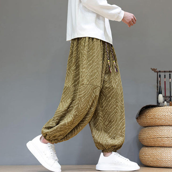Pantalon harem pour homme en velours côtelé de coton et lin, motif Buddha Stones, cordon de serrage, poches - image 38