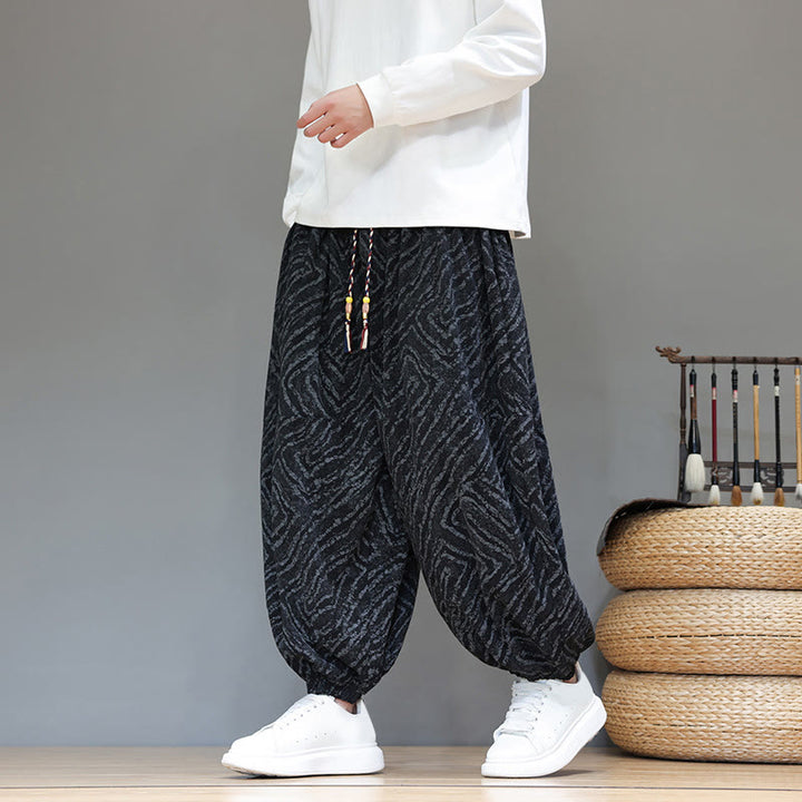 Pantalon harem pour homme en velours côtelé de coton et lin, motif Buddha Stones, cordon de serrage, poches - image 16