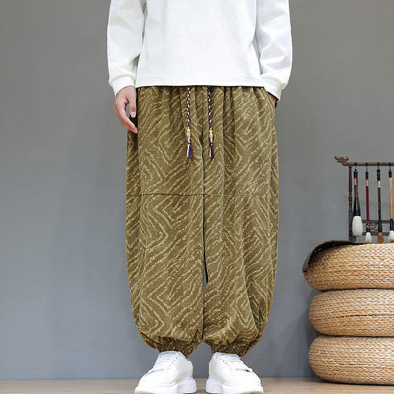 Pantalon harem pour homme en velours côtelé de coton et lin, motif Buddha Stones, cordon de serrage, poches - image 35