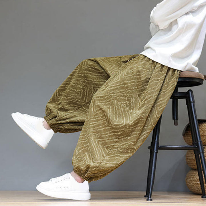 Pantalon harem pour homme en velours côtelé de coton et lin, motif Buddha Stones, cordon de serrage, poches - image 39