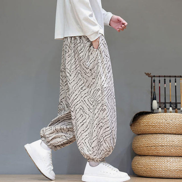 Pantalon harem pour homme en velours côtelé de coton et lin, motif Buddha Stones, cordon de serrage, poches - image 6