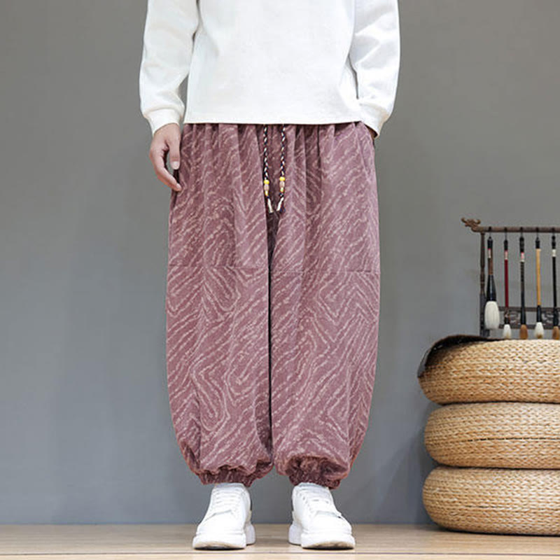 Pantalon harem pour homme en velours côtelé de coton et lin, motif Buddha Stones, cordon de serrage, poches - image 26