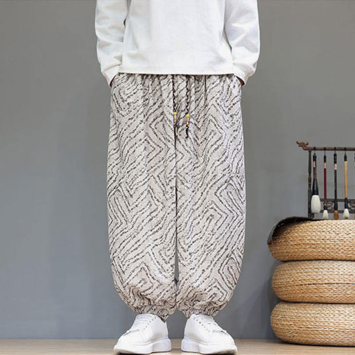 Pantalon harem pour homme en velours côtelé de coton et lin, motif Buddha Stones, cordon de serrage, poches - image 2