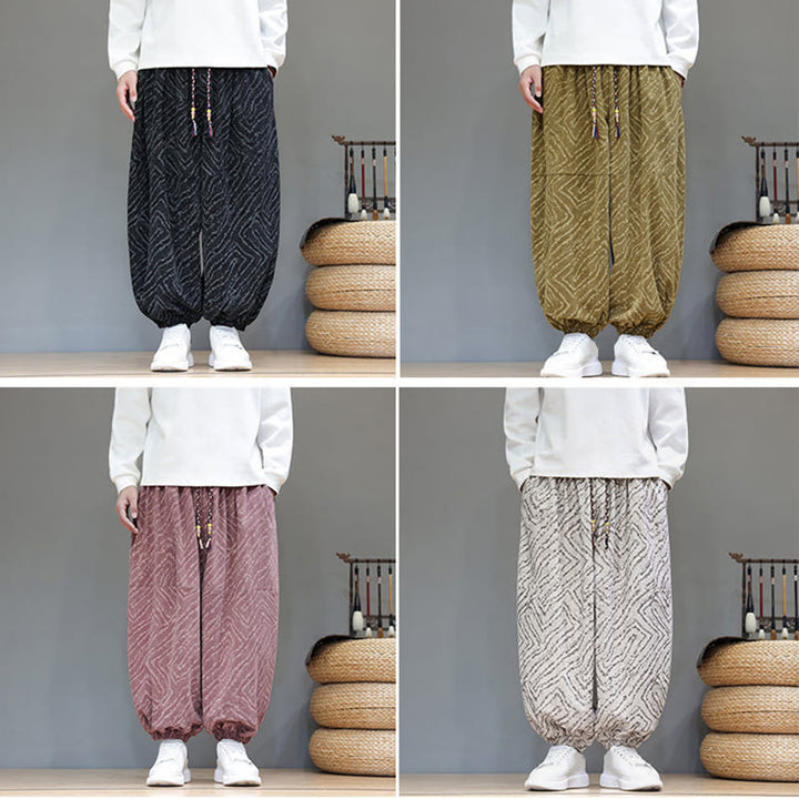 Pantalon harem pour homme en velours côtelé de coton et lin, motif Buddha Stones, cordon de serrage, poches - image 40