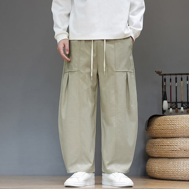 Pantalon harem court pour homme en coton pur couleur automne Buddha Stones avec poches - image 1