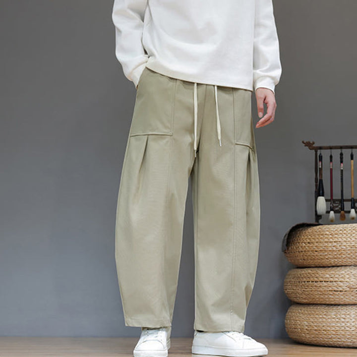 Pantalon harem court pour homme en coton pur couleur automne Buddha Stones avec poches - DarkKhaki - US/UK/AU46，EU56 (5XL) - image 0