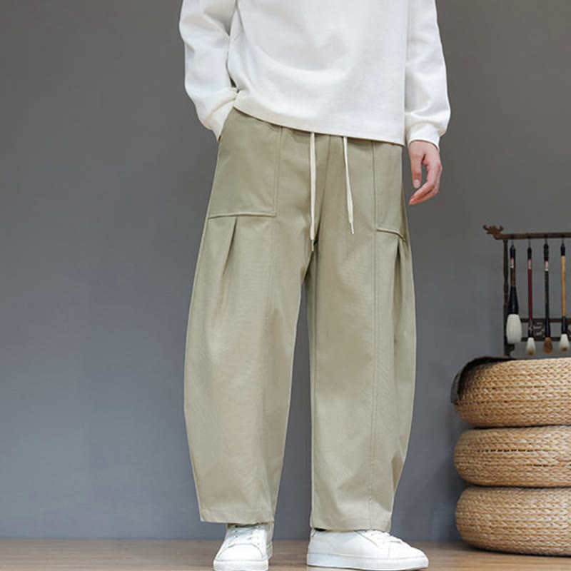 Pantalon harem court pour homme en coton pur couleur automne Buddha Stones avec poches - Kaki foncé - US/UK/AU46，EU56 (5XL) - image 0