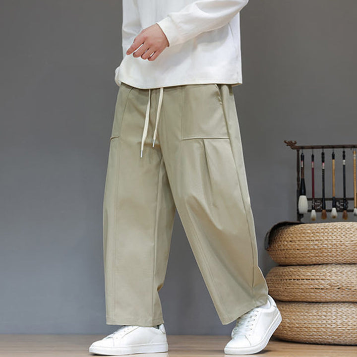 Pantalon harem court pour homme en coton pur couleur automne Buddha Stones avec poches - image 2
