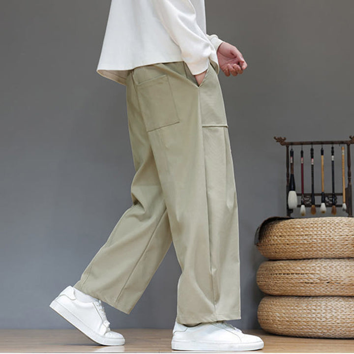 Pantalon harem court pour homme en coton pur couleur automne Buddha Stones avec poches - image 3