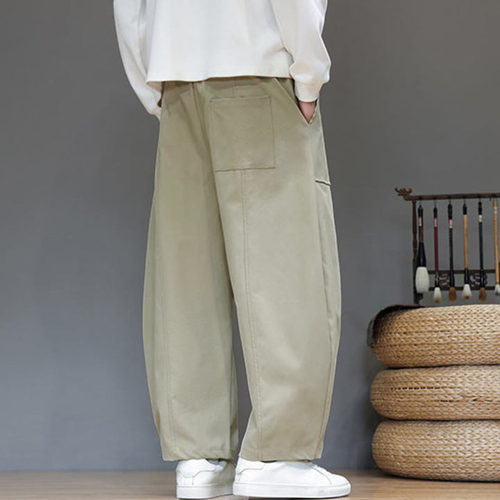 Pantalon harem court pour homme en coton pur couleur automne Buddha Stones avec poches - image 4