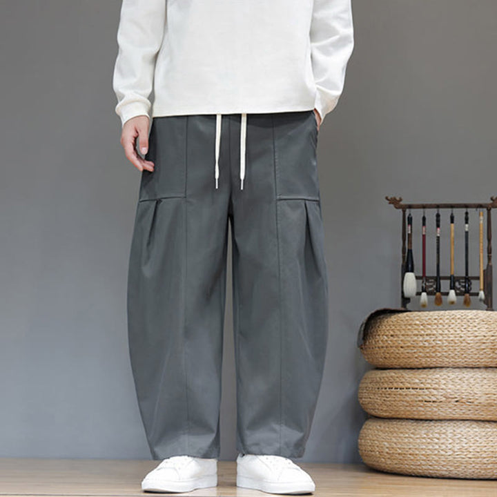 Pantalon harem court pour homme en coton pur couleur automne Buddha Stones avec poches - Gris - US/UK/AU46，EU56 (5XL) - image 9