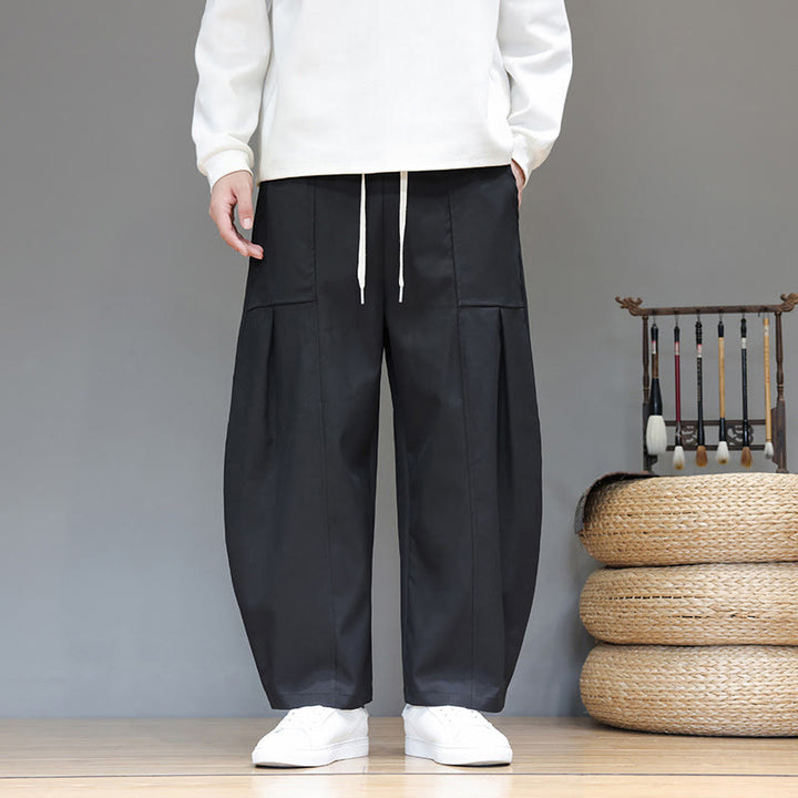 Pantalon harem court pour homme en coton pur couleur automne Buddha Stones avec poches - Noir - US/UK/AU46，EU56 (5XL) - image 22
