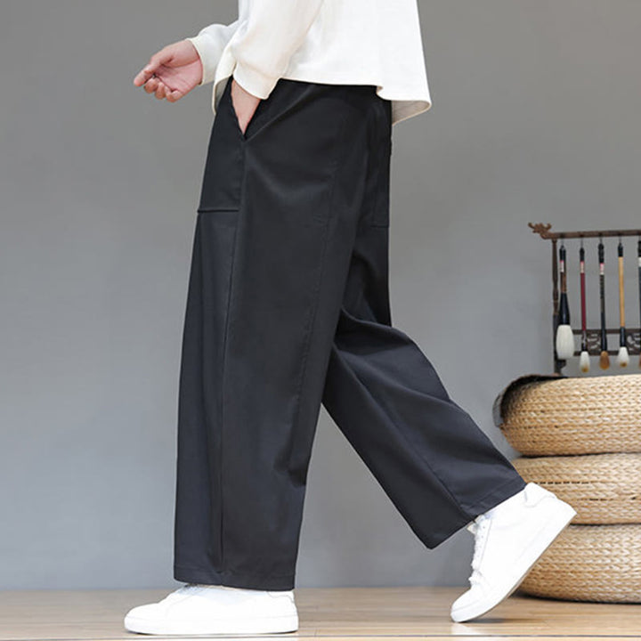 Pantalon harem court pour homme en coton pur couleur automne Buddha Stones avec poches - image 24