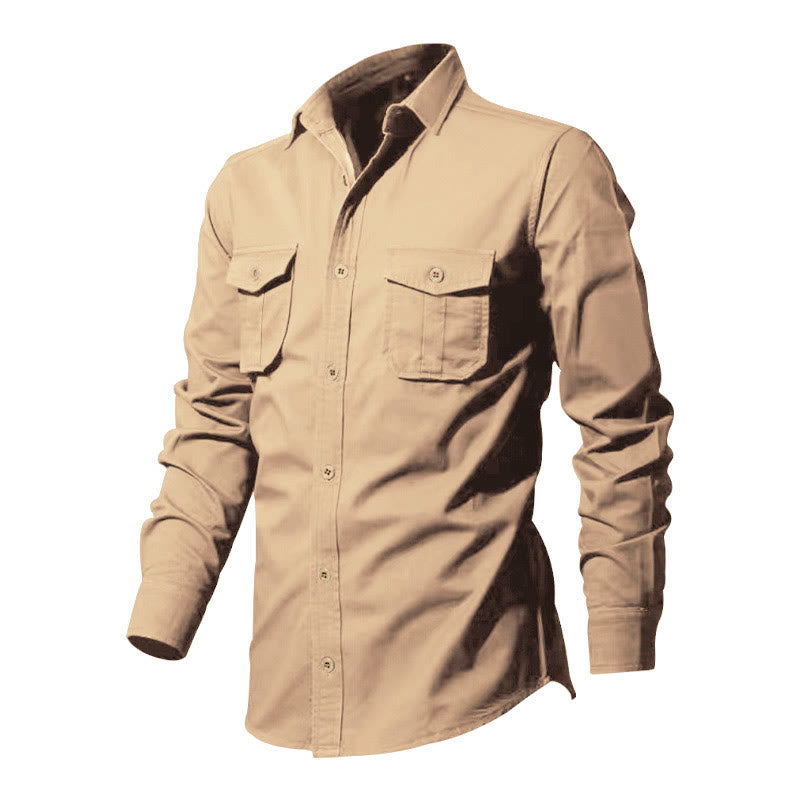 Chemise à manches longues pour homme, col montant, poches, couleur unie, motif Buddha Stones - image 1