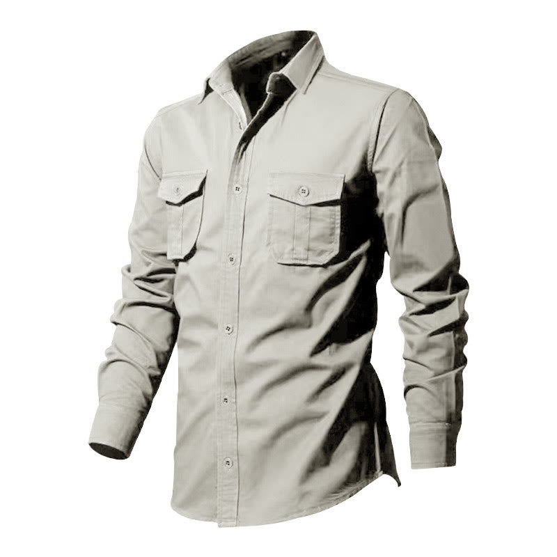 Chemise homme en coton à manches longues, col montant et poches, couleur unie, Buddha Stones - image 9