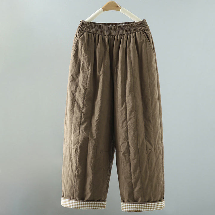 Pantalon harem femme en coton à rayures droites et motifs de Buddha Stones, avec poches - Tanné - US8-10，UK/AU12-14，EU40-42 (2XL) - image 0