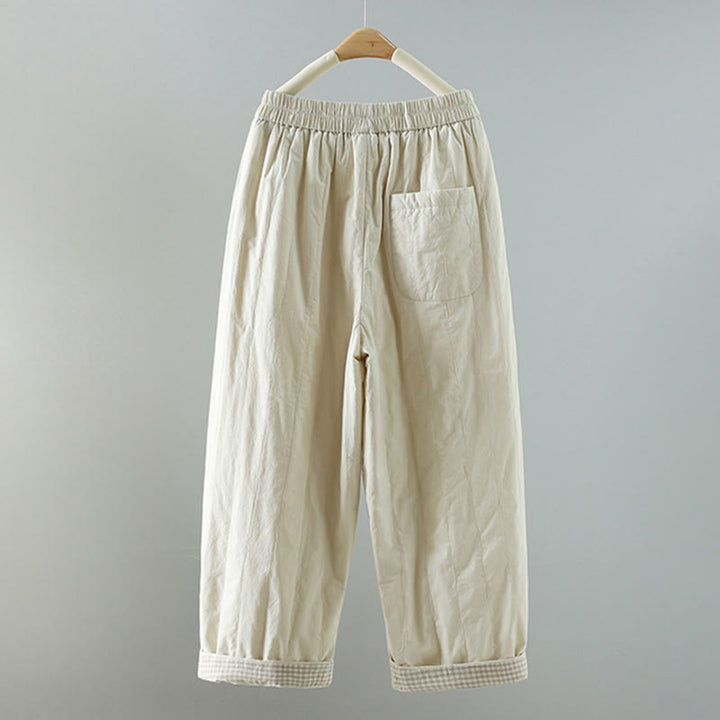 Pantalon harem pour femme avec poches, en coton doublé polaire, à rayures droites et motifs de Buddha Stones - image 13