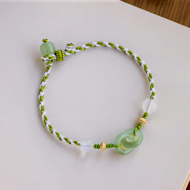 Bracelet de paix en corde tressée avec Buddha Stones et boucle d'amour apaisante - Cordon vert et blanc (Tour de poignet : 15-16 cm) - image 0