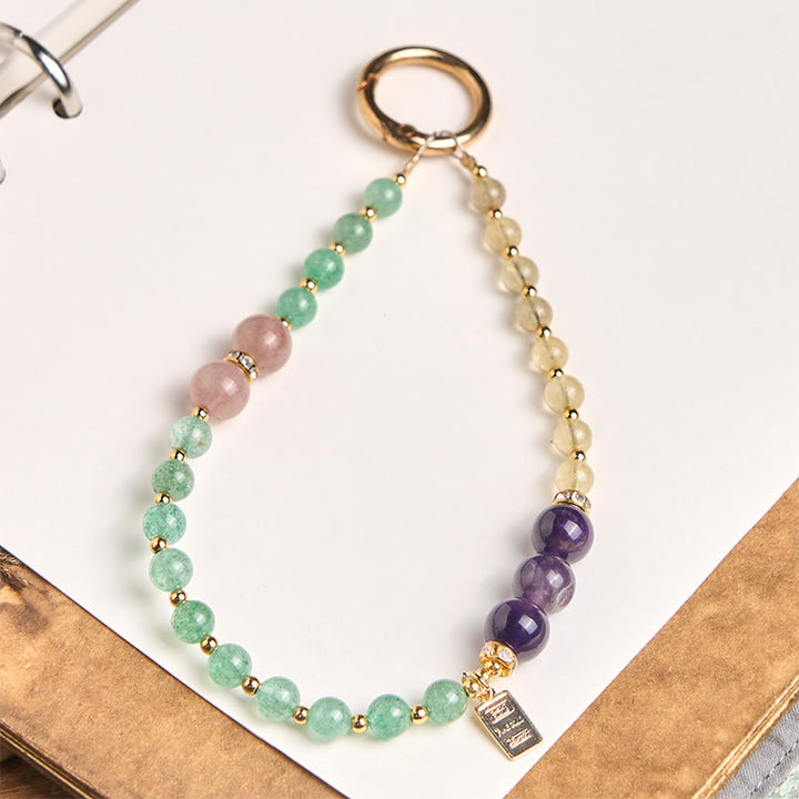 Buddha Stones Quartz fraise vert Citrine Breloque Reine Calme Porte-clés Décoration à suspendre pour téléphone - Quartz fraise verte (Amour ♥ Gratitude) - image 0