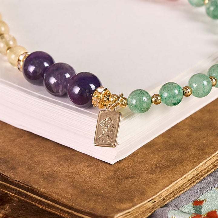 Buddha Stones Quartz fraise vert Citrine Breloque Reine Calme Porte-clés Décoration à suspendre pour téléphone - image 1