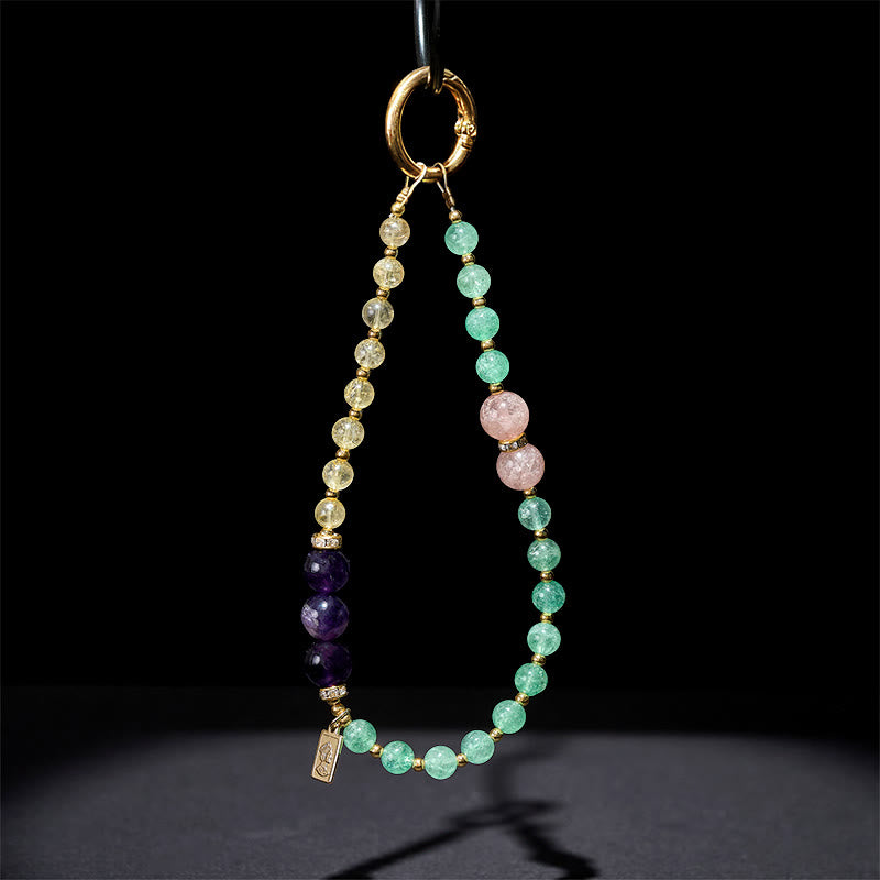 Buddha Stones Quartz fraise vert Citrine Breloque Reine Calme Porte-clés Décoration à suspendre pour téléphone - image 3