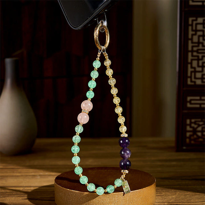 Buddha Stones Quartz fraise vert Citrine Breloque Reine Calme Porte-clés Décoration à suspendre pour téléphone - image 2
