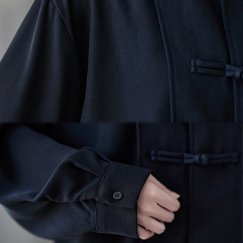 Chemise à manches longues en coton noir uni à revers boutonné Buddha Stones pour femme - image 11