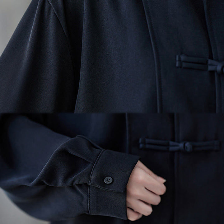 Chemise à manches longues en coton noir uni à revers boutonné Buddha Stones pour femme - image 11