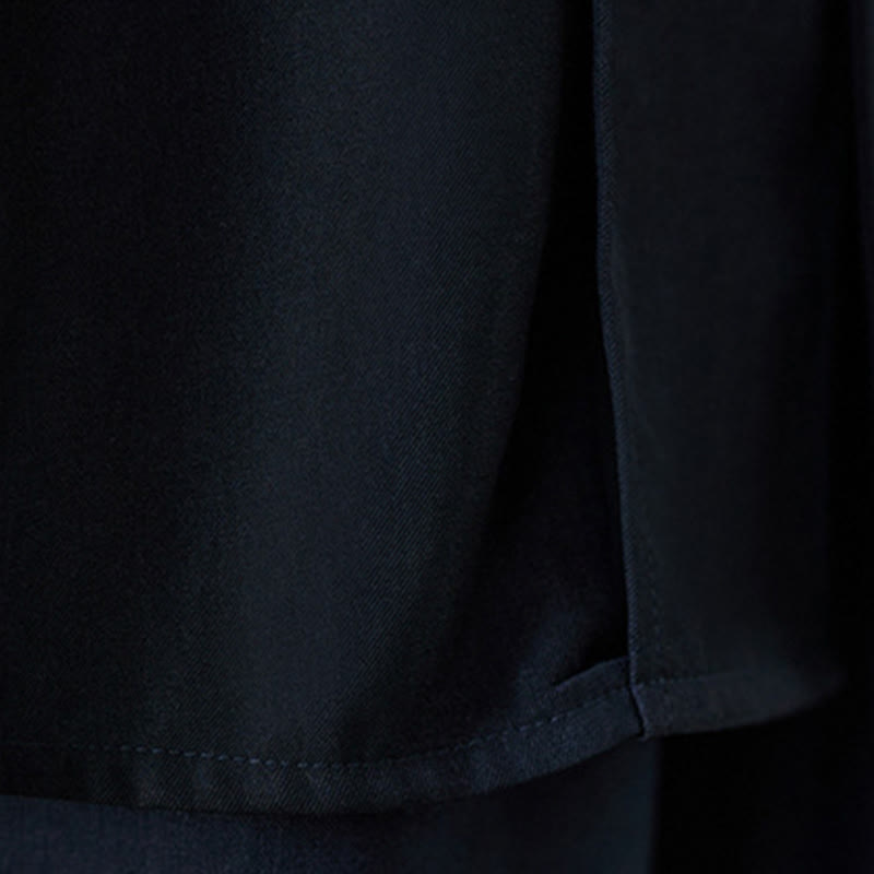 Chemise à manches longues en coton noir uni à revers boutonné Buddha Stones pour femme - image 9