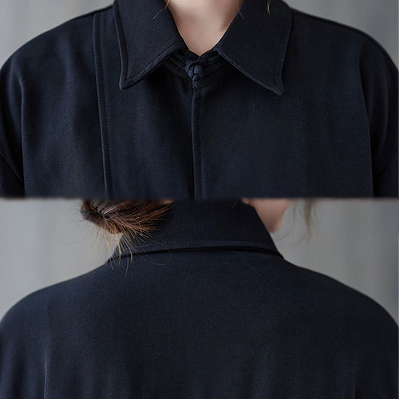 Chemise à manches longues en coton noir uni à revers boutonné Buddha Stones pour femme - image 10