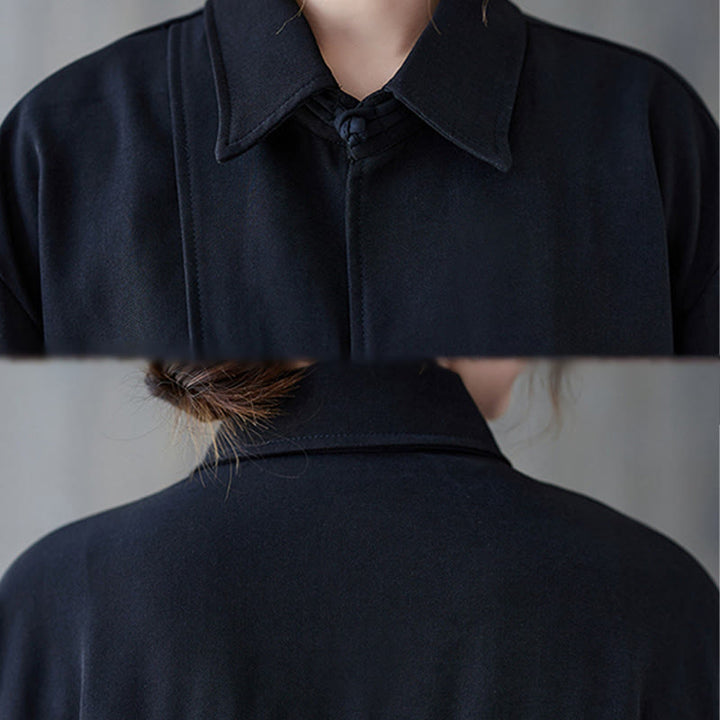 Chemise à manches longues en coton noir uni à revers boutonné Buddha Stones pour femme - image 10