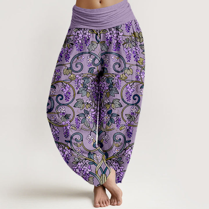 Pantalon harem rétro en pur coton à motif glycine, taille élastique, pour femme, Buddha Stones - Violet moyen - US16，UK/AU20，EU48 (3XL) - image 5