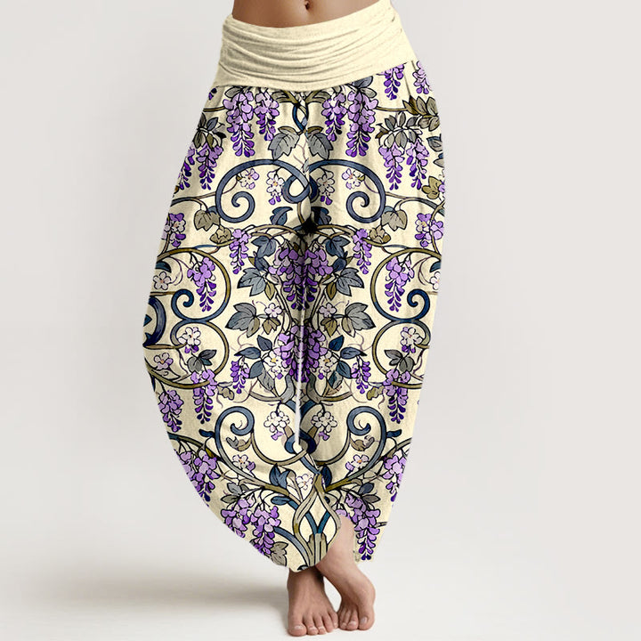 Pantalon harem rétro en pur coton à motif glycine, taille élastique, pour femme, Buddha Stones - LemonChiffon - US16，UK/AU20，EU48 (3XL) - image 8