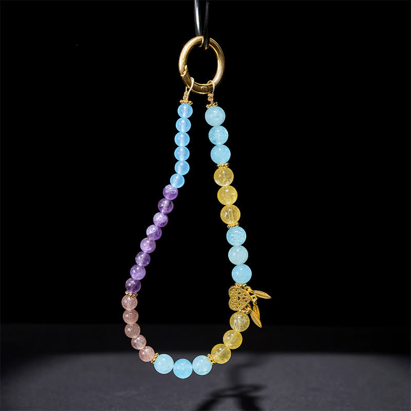 Buddha Stones Calcédoine bleue Citrine Porte-clés énergétique en forme de cœur Décoration à suspendre pour téléphone - image 2