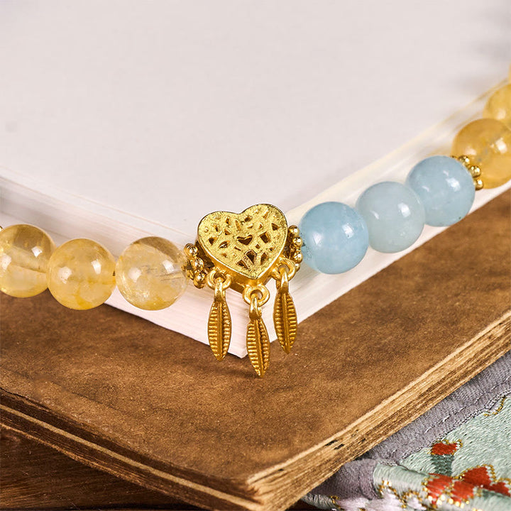 Buddha Stones Calcédoine bleue Citrine Porte-clés énergétique en forme de cœur Décoration à suspendre pour téléphone - image 1