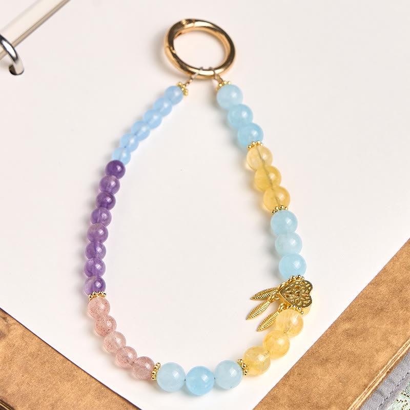 Buddha Stones Calcédoine bleue Citrine Porte-clés énergétique en forme de cœur Décoration à suspendre pour téléphone - Calcédoine bleue (Charité ♥ Amitié) - image 0