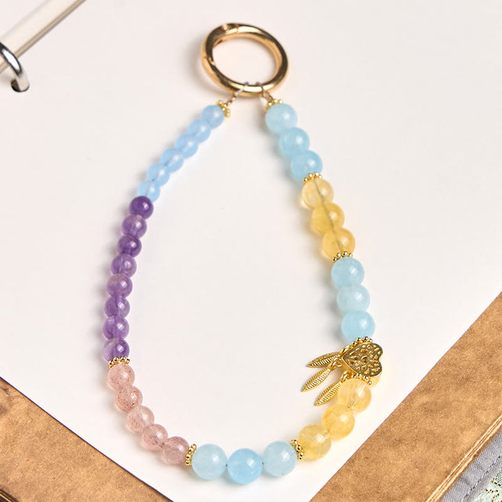 Buddha Stones Calcédoine bleue Citrine Porte-clés énergétique en forme de cœur Décoration à suspendre pour téléphone - Calcédoine bleue (Charité ♥ Amitié) - image 0