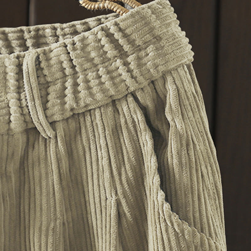 Pantalon Buddha Stones d'hiver en velours côtelé uni pour femme, taille haute, doublé polaire et poches - image 19