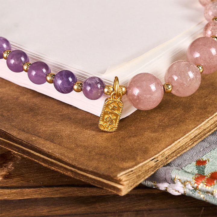 Buddha Stones Quartz Fraise Améthyste Porte-clés Bonheur et Guérison Décoration à suspendre pour téléphone - image 2